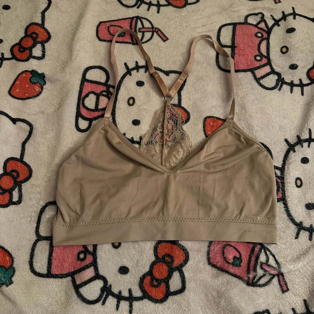 Seamless Bralette with Lace Racerback in Tan